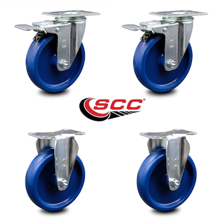Service Caster 5 Inch Solid Polyurethane Swivel Top Plate Caster Lock Brakes 2 Rigid SCC, 2PK SCC-TTL20S514-SPUS-2-R-2